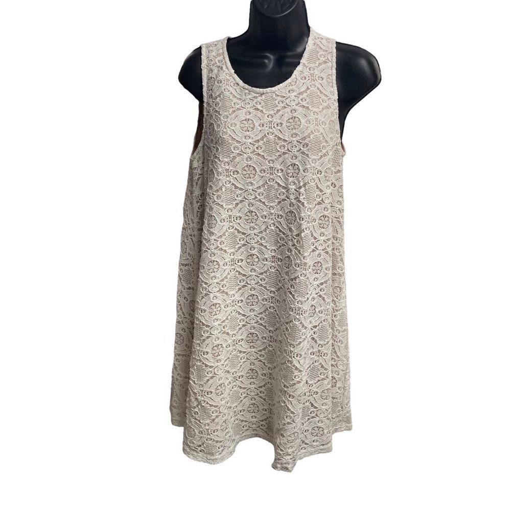 SHARAGANO Women’s Ivory & Tan Lace  Shift‎ Dress Size 6 Sleeveless